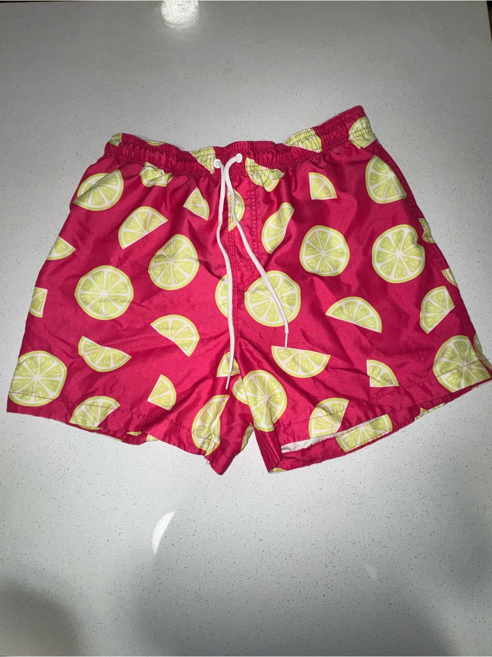 George Red Swim Shorts with Yellow Lemon Print